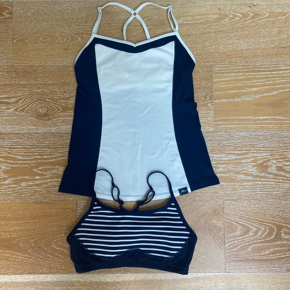 JCrew/New Balance Navy and White Tank Top with Striped Sports Bra.  Size Small